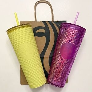 NWT Starbucks 2023 Tumblers Pair Set Valentine’s Day & Green Yellow Meadow 24 oz